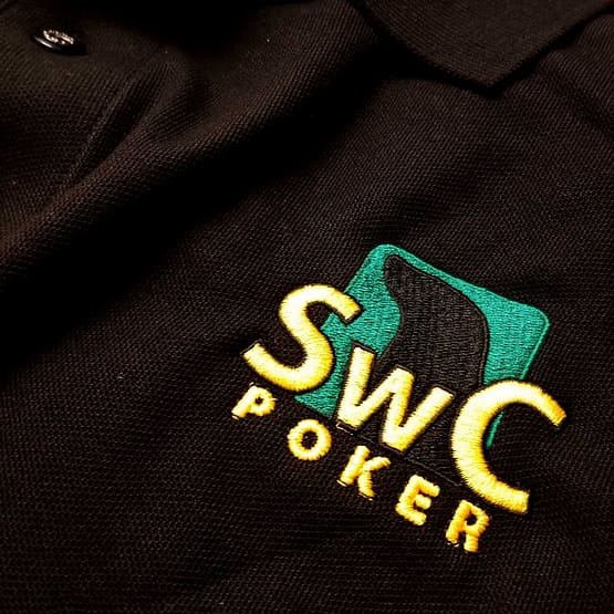SwC Poker Embroidered Polo Shirt - Black - Close Up